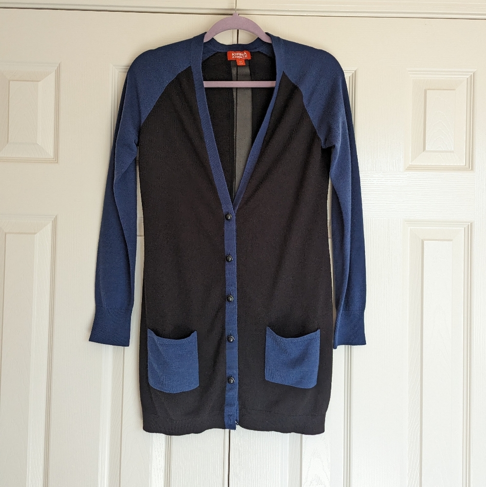 KIRNA ZABETE At TARGET LONG BUTTON FRONT CARDIGAN BLACK & NAVY SIZE XS